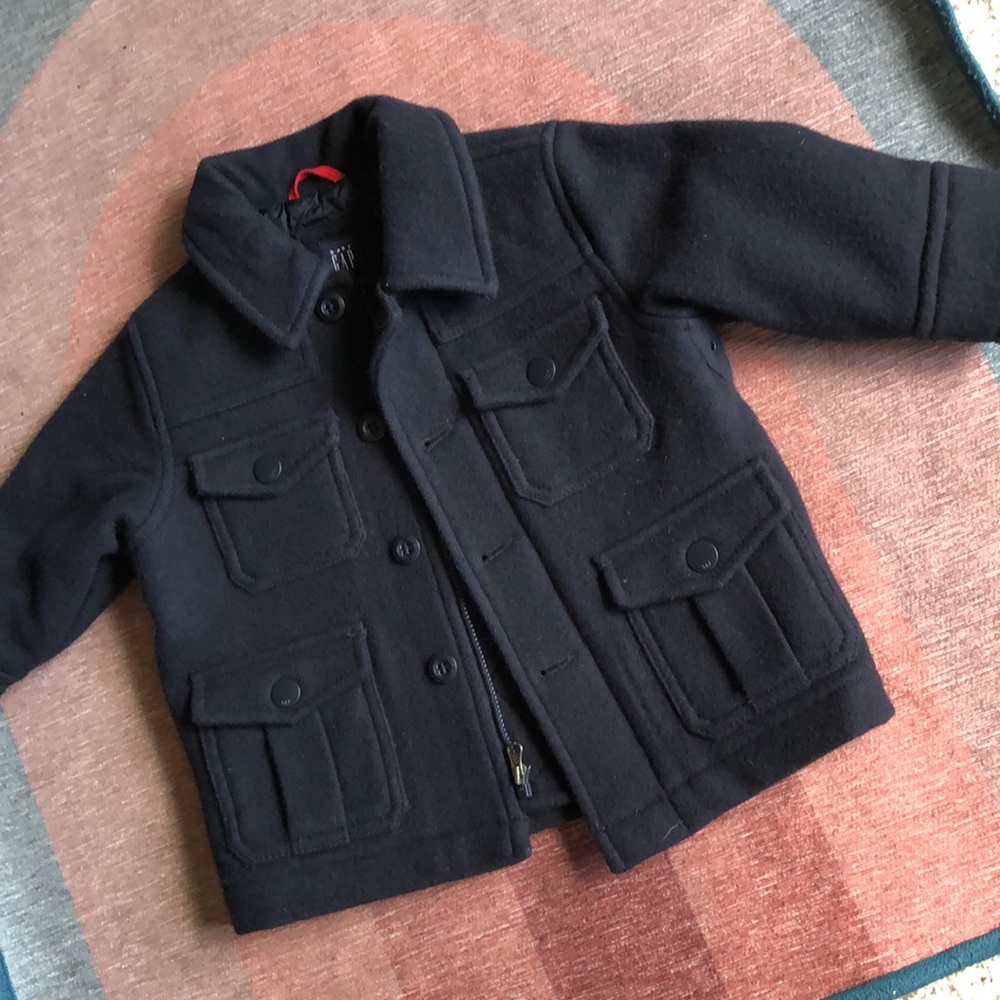 GAP Boys Navy Blue Wool-Blend Pea Coat